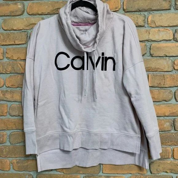 Calvin Klein Womens Medium Sweatshirt Pink Cowl Neck‎ Pullover Logo Loungewear - Picture 1 of 5